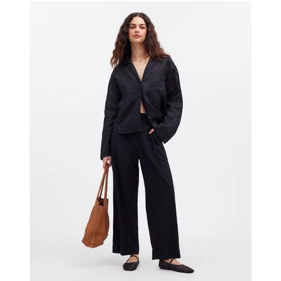 NWT Madewell Pull-On Straight Crop Pant Size 00 Linen Blend Black - Picture 1 of 5